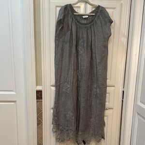 Muche et Muchette Gray Dress with Lace Appliqués throughout. Size 0/S